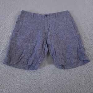 J.Crew Shorts Mens 32 Blue Gramercy Linen-cotton Chambray Flat Front Walking